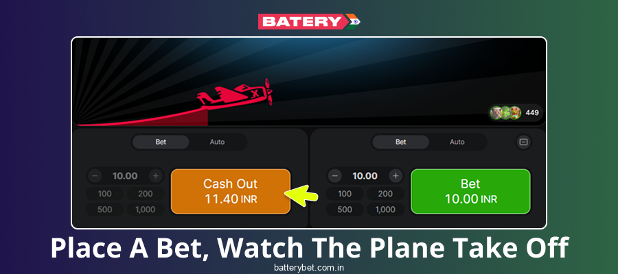 Place your bet in Aviator Batery Bet IN