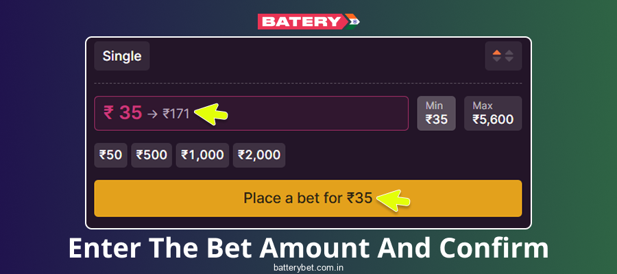 Enter your bet amount on Batery Bet India